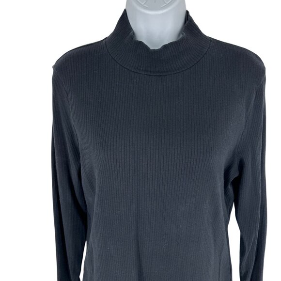 Maeve By Anthropologie Black Ribbed Mock Neck Long Sleeve Top Size L - Picture 2 of 7